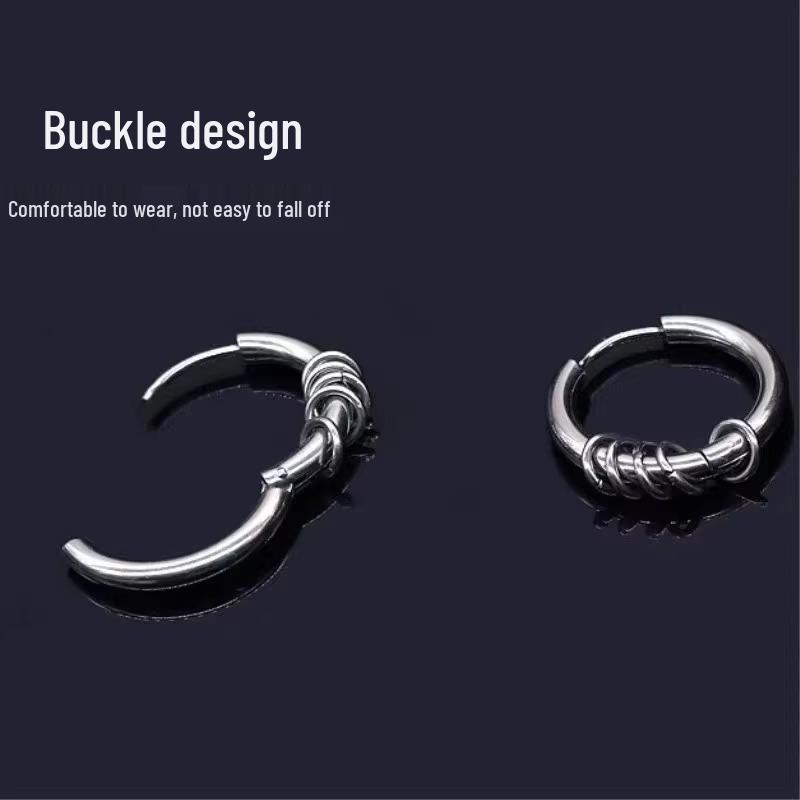 Korean-Style Black Titanium Steel Men's Earrings - Trendy Single Earring for Students