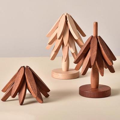1pc/1set Wooden Trivets For Hot Dishes Insulation Pad Tree Shape Trivet Set Coaster For Teapot Hot Pots Halloween Christmas