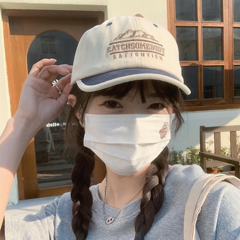 Niche color matching embroidery short brim cap female face small sunshade baseball cap parent-child