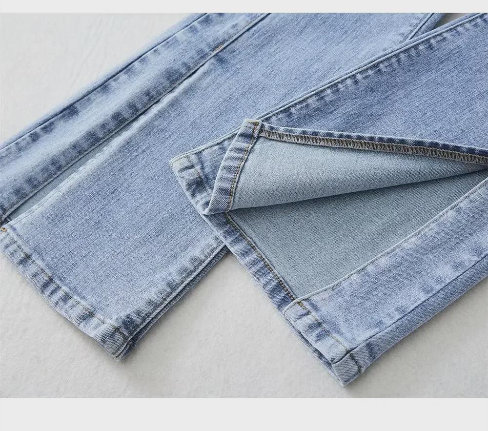 Damen High-Waist Slim Schlagjeans mit Schlitzsaum - Sommer 2024 Trend