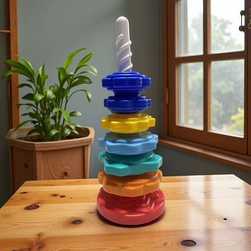 1 Set Montessori Rotating Rainbow Tower Baby Stacking Toys Children Develop Motor Skills Game Spinning Stacking Toy Gifts