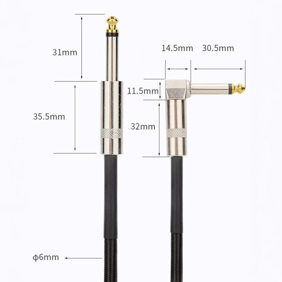 Rise Japan Guitar Cable, 2m Length, Male-to-Male, Straight, L-shaped Plug, High Durability, Break-Resistant, Instrument Cable, Bass, Amplifier,