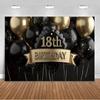 18th  Birthday Partys Decoration Backgound Black Gold Glitter Balloon Banner Women Men Boys Girls Bar Mitzvah Photography Props