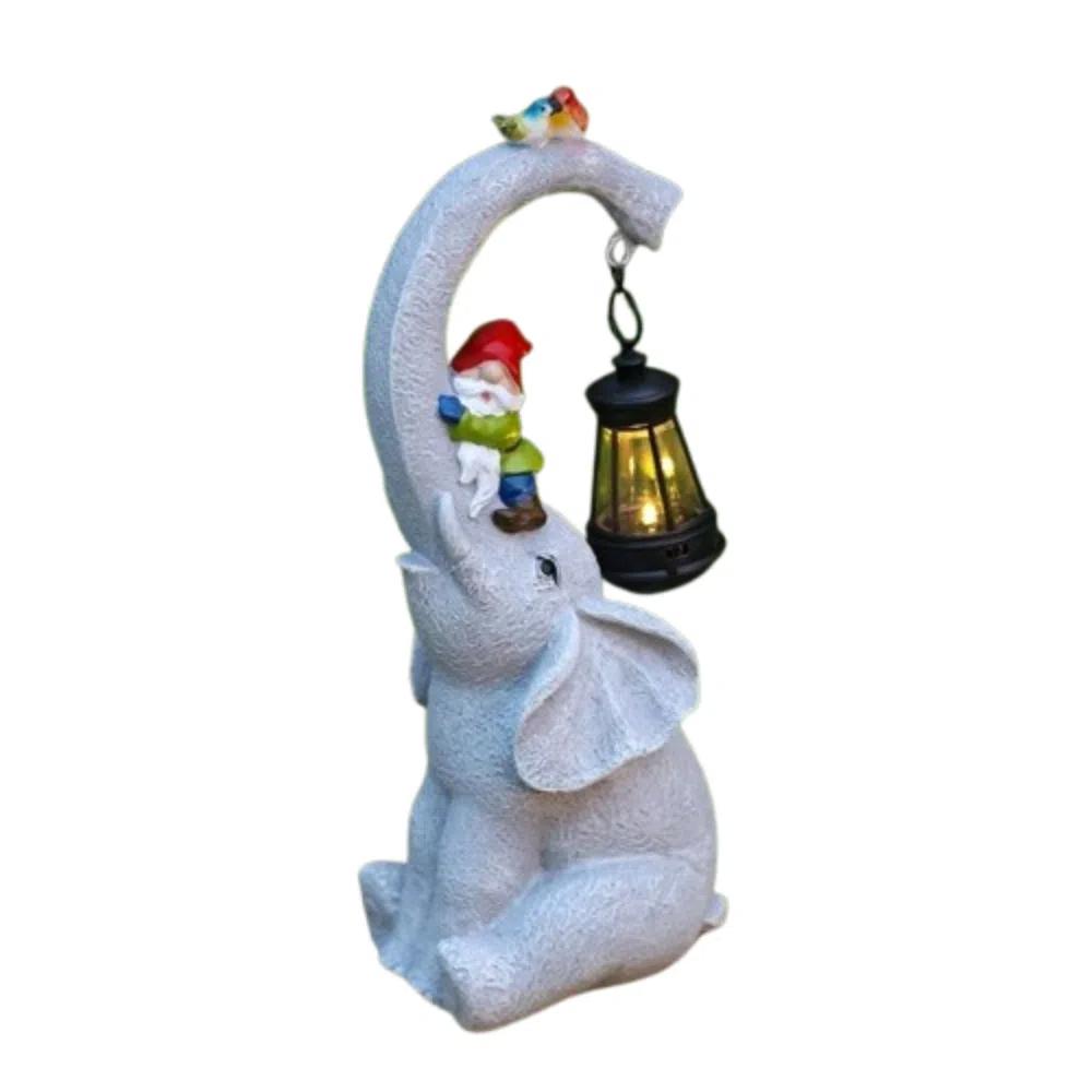 Crafts Solar Elephant Figurine Animal Ornaments Solar Powered Lantern  for Outdoor Landscape