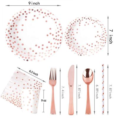 Kit de Talheres de Mesa para Festa Rose Gold Toalha de Mesa Faca Garfo Colher Copo de Papel Prato Canudos Decorações para Chá de Bebê Casamento Festa de Aniversário