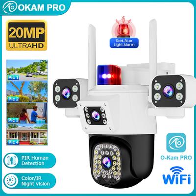 OKAM PRO HD 20MP Vonkajšia kamera Štyri šošovky Sledovanie pohybu PTZ WiFi IP CCTV Svetelný alarm Farebné nočné videnie Obojsmerná komunikácia IP66 Vodotesná Bezpečnostná kamera