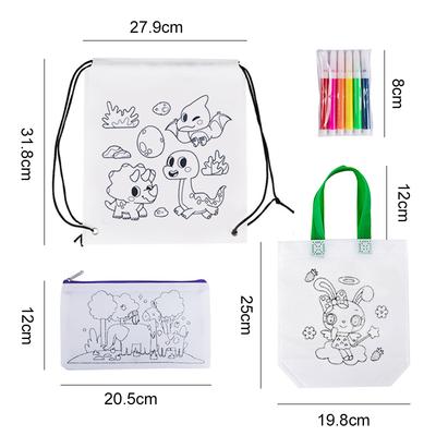 DIY Coloring Goodie Bags with Coloring Markers Party Gift Bags for Kids Toy Storage Bag Eco Non-Woven Fabric Drawstring Bags