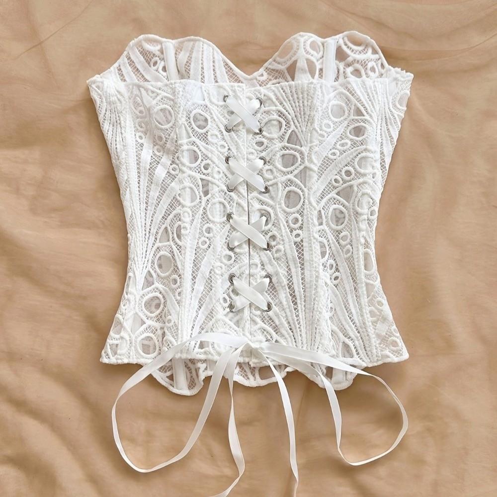 Irregular Hem Hollow Out Corset Top Fishbone Women Underwear Breathable Lace Corset Women’s Wear