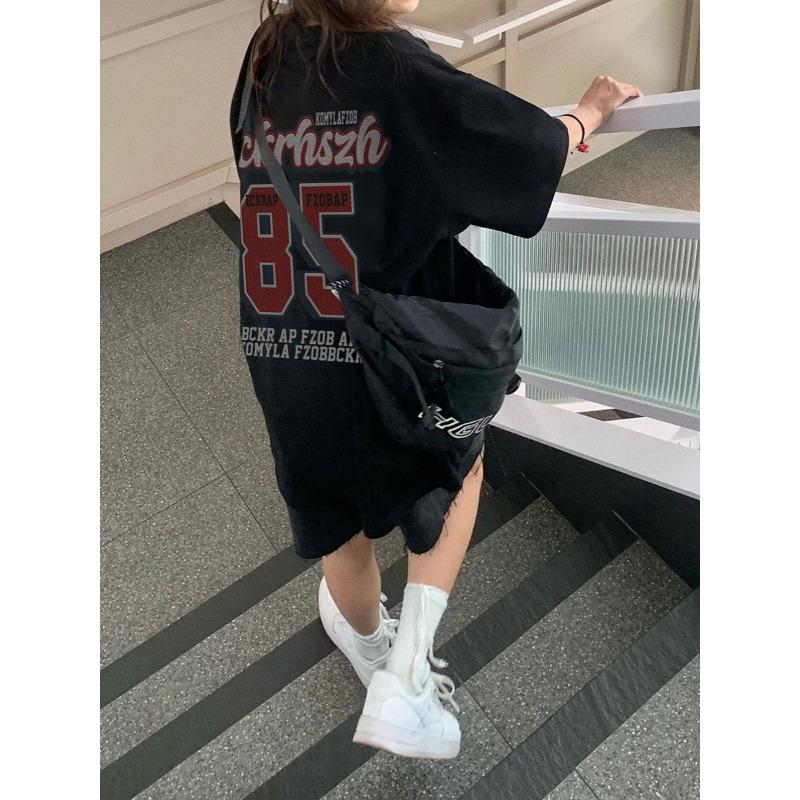 Letní Hipster potisk písmen Volné Ležérní Bavlněné Tričko Dámské Krátký Rukáv Harajuku Y2K Univerzální Pulovr Tričko Top