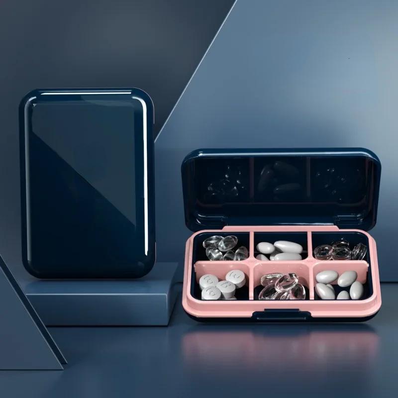 Medikamentenbox mit 6 Gittern und großem Fassungsvermögen, 7 Tage feuchtigkeitsbeständig, versiegelte Pillendose, tragbare Kapsel-Vitamin-Pillen-Aufbewahrungsbox für Reisen
