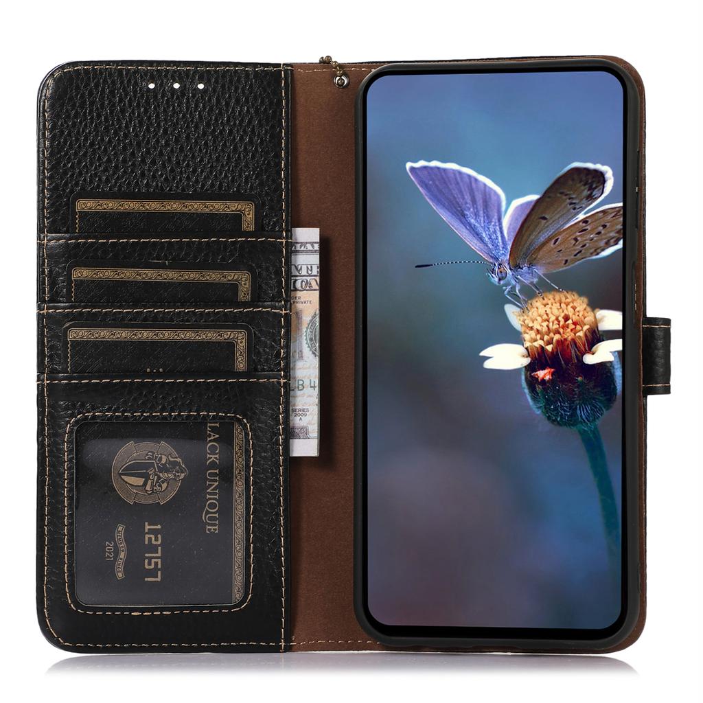 For Sony Xperia 1 VI Case Genuine Cow Leather RFID Blocking Wallet Phone Cover Litchi Texture