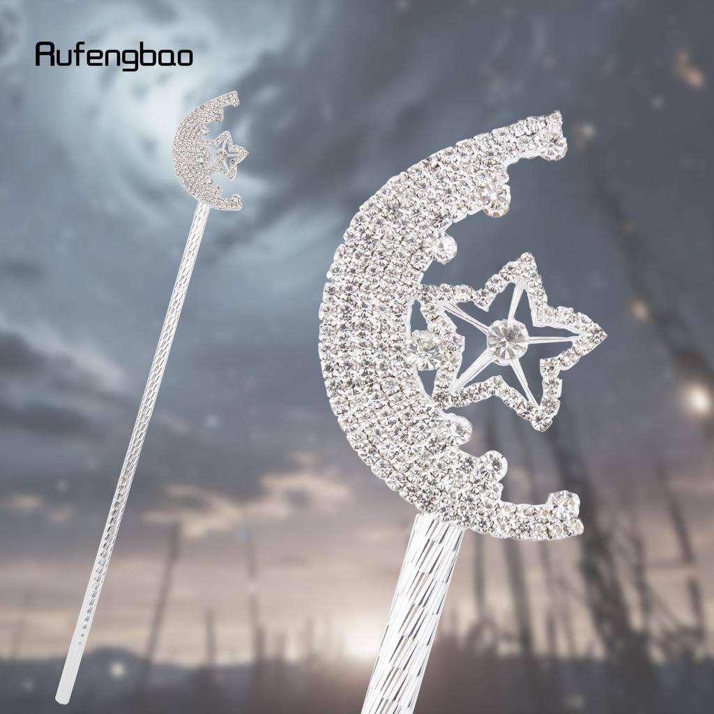 White Diamond Moon Star Alloy Fairy Wands Princess Wands for Kids Angel Wand for Party Costume Wedding Birthday Party 49cm