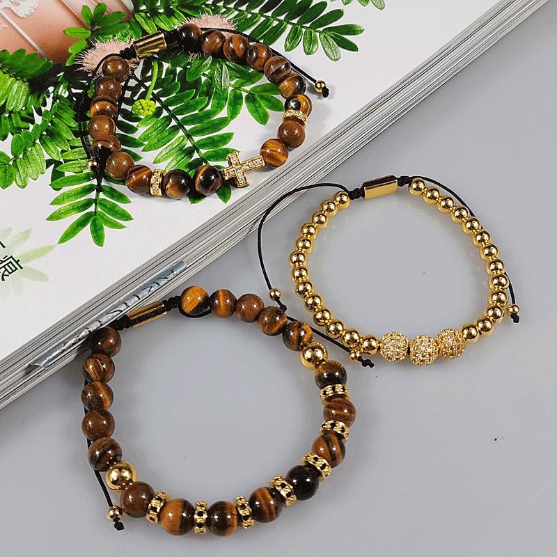 European Punk Zirconia & Tiger Eye Woven Bracelet Set for Couples