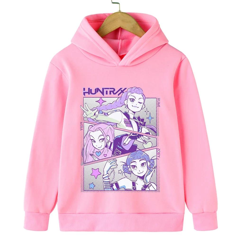 Korean-style KPop Demon Hunter Cartoon Girl Hoodie, Autumn Warmth, Trendy Fashion Casual Pullover for Kids
