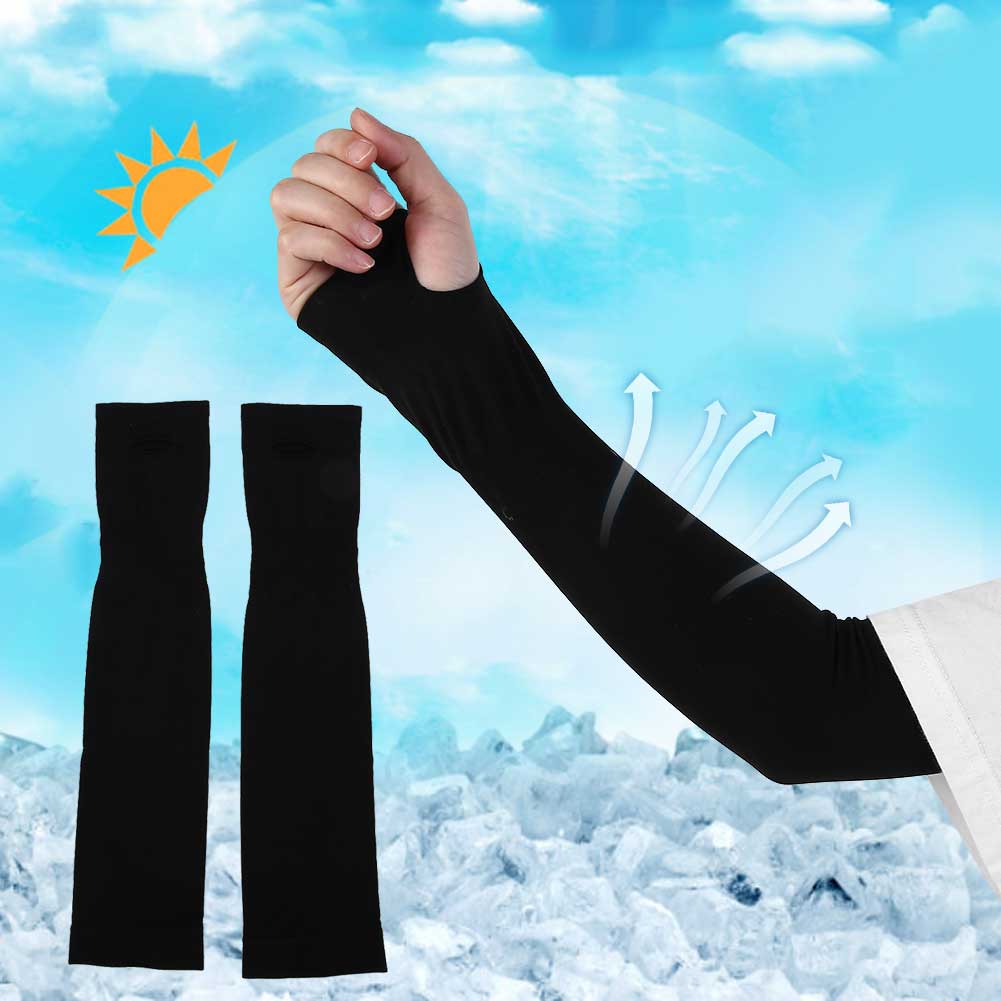 Summer Elastic Sunscreen Sports Cycling Cool Sleeves Outdoor Washable Arm SleevesBlack