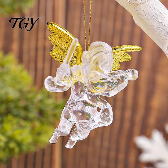 Festive Showcase Hanging Ornaments 4Pcs Winged Angel Ornaments, Clear Figurines, Holiday Party Decor Christmas Tree Decor, Seasonal Home Supplies