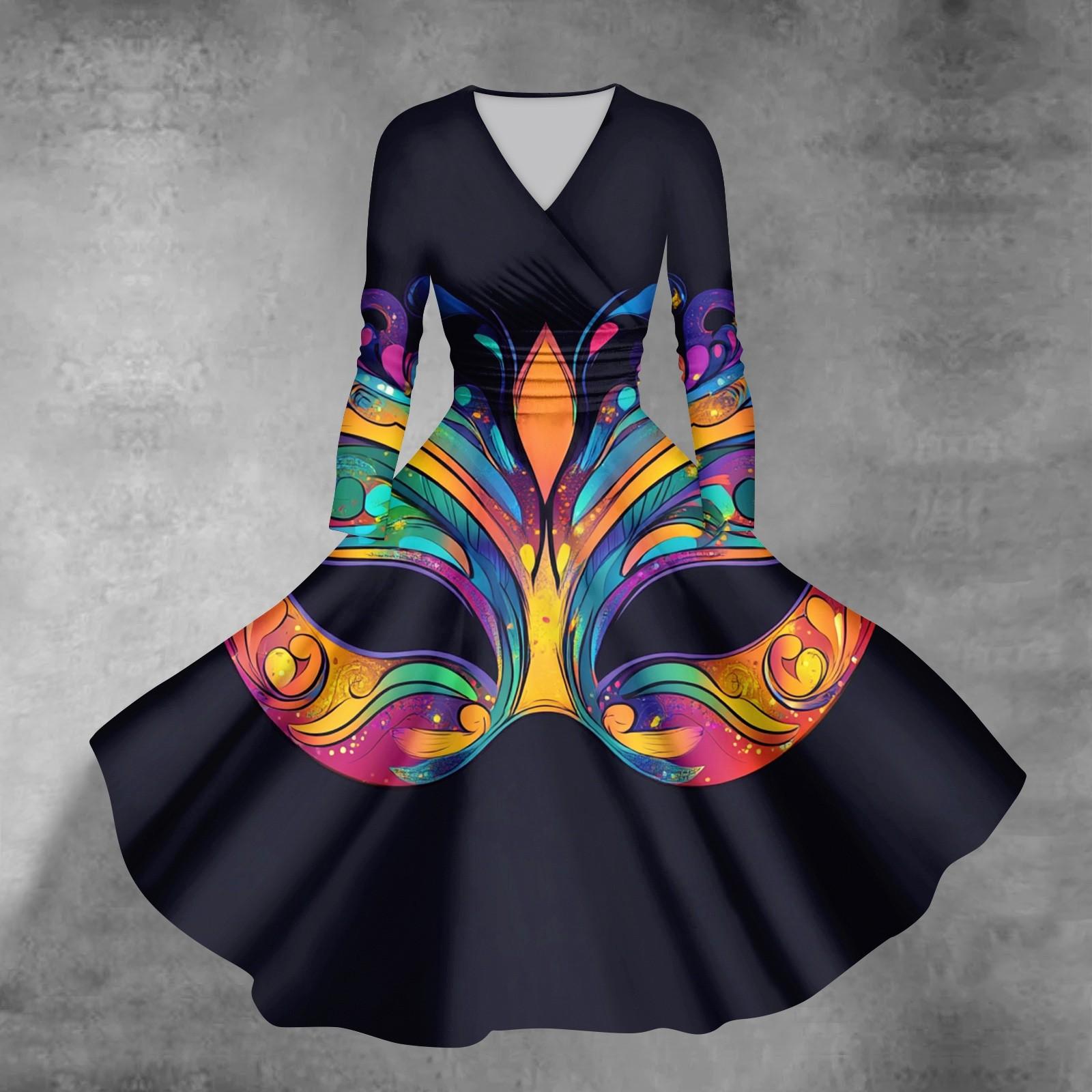 

Женское повседневное модное карнавальное платье с длинным рукавом и V-образным вырезом, сексуальное платье с карманами L чёрный