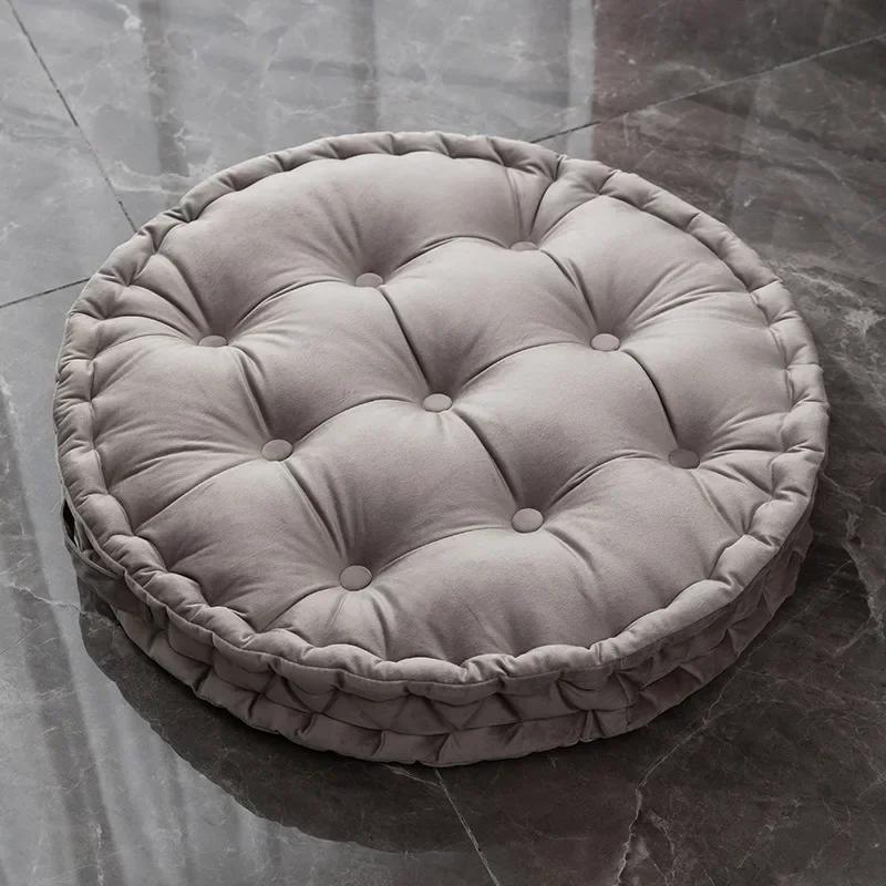60x60cm Nordic Plain Velvet Tatami Round Cushion Pillow Thickened Winter Sofa Back Cushion Floor Meditation Cushion Futon Round
