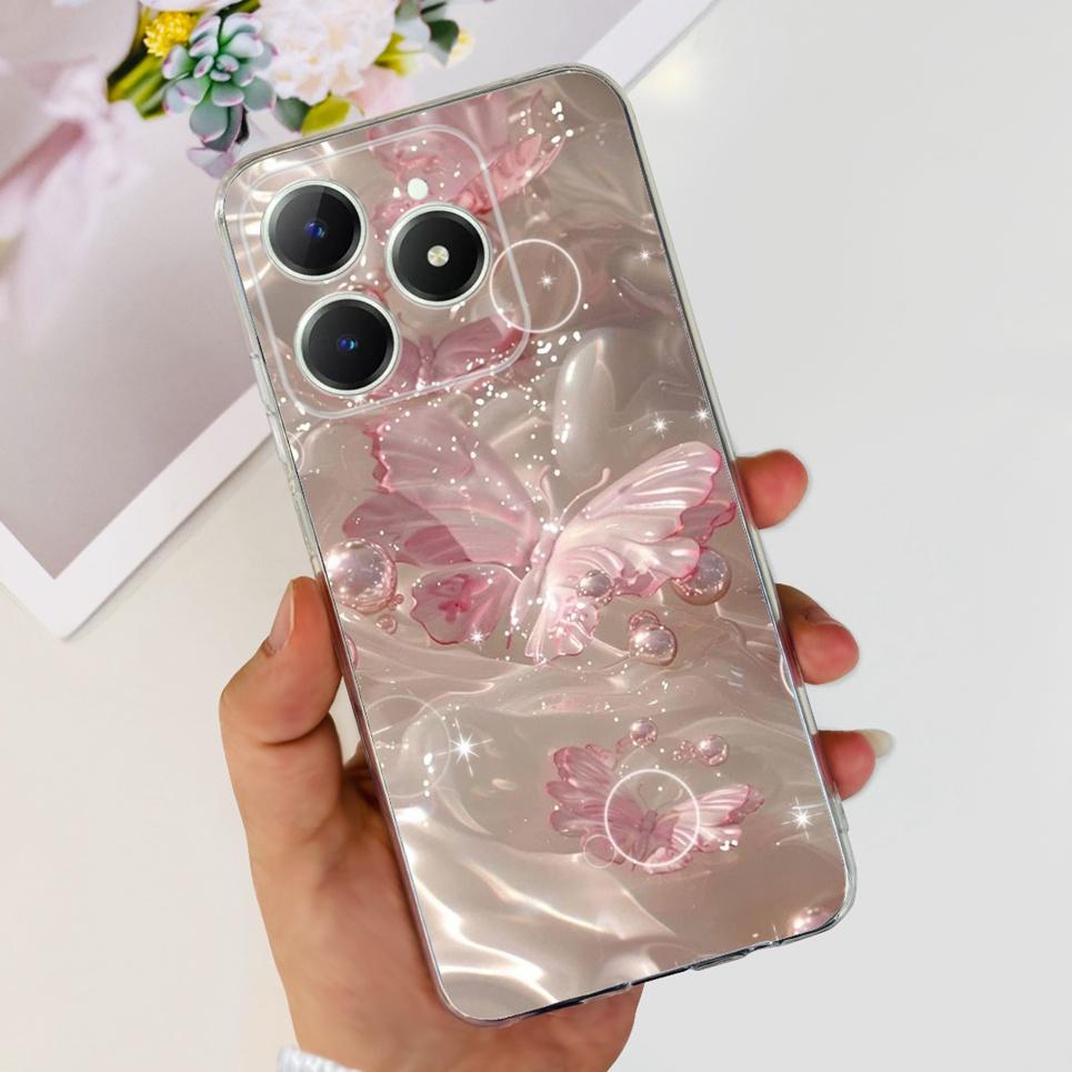 Voor Realme C63 C61 Narzo N61 N63 Hoesje Bloemen Vlinder Dames Mode Achterkant Transparant Zacht Slank Siliconen Bumper Shell