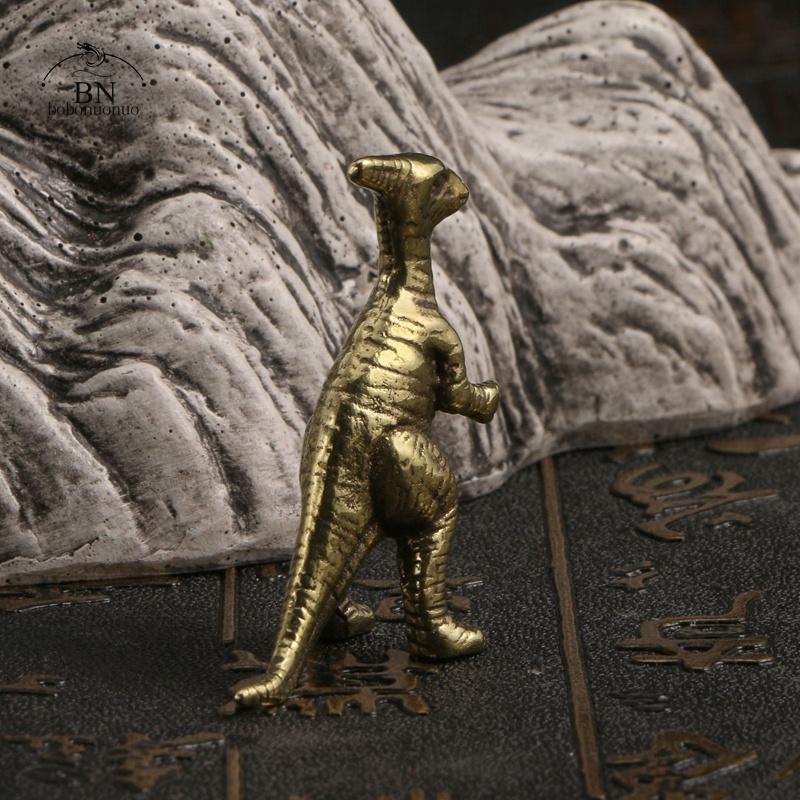 Copper Ancient Animal Parasaurolophus Statue Car Decoration Craft Home Decor Accessories Retro Brass Dinosaur Miniature Figure