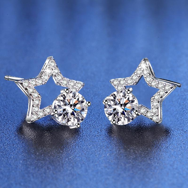 S925 Sterling Silver Moissanite Starlight Earrings for Women - D Color, 1 Carat