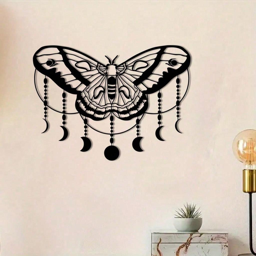 Moon Phase & Moth Metal Wall Art - Witchy Halloween Decor For Home, Bedroom & Yoga Room, Magical Indoor