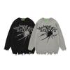 Unisex Streetwear Strickpullover mit Spinnen-Buchstaben-Jacquard Lockerer Schnitt Lässiger Pullover Herbst