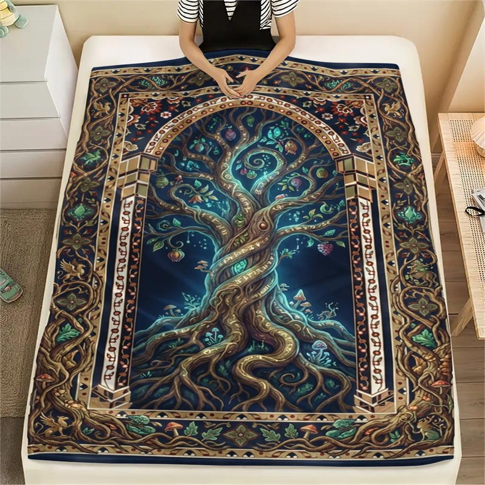 1Pc Tree of Life Print Flannel Blanket, High quality Comfortable for All Seasons, Home Decor, Warmth and Comfort, Perfect for Christmas Gifts W146