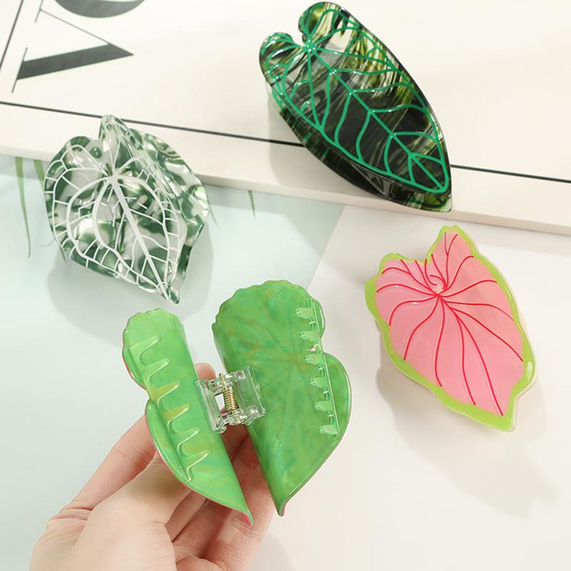 Elegant Hair Clips with Leaf Design Eco-friendly Acetate Material