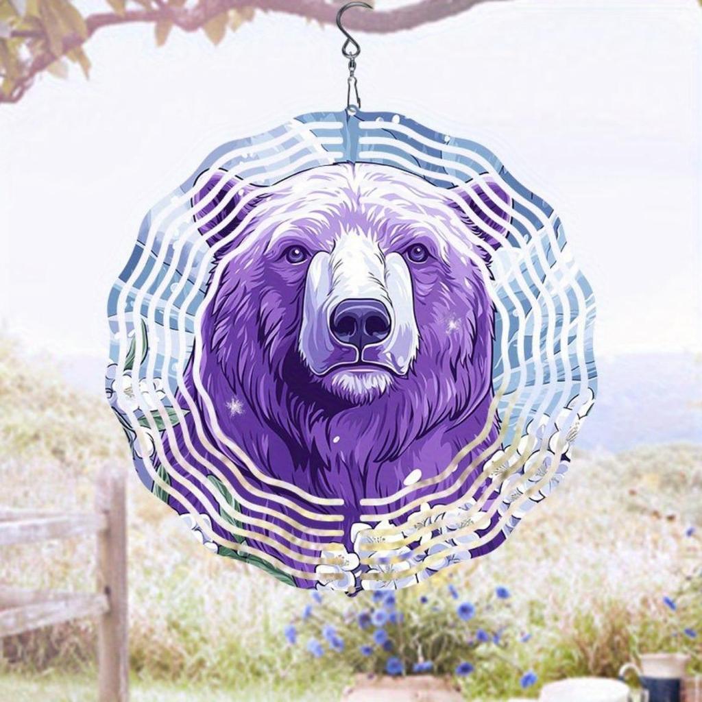 Classic Purple Polar Bear Wind Chime Outdoor Hanging Decor 2D Kinetic Ornament Christmas Thanksgiving Gift for Home Garden Patio