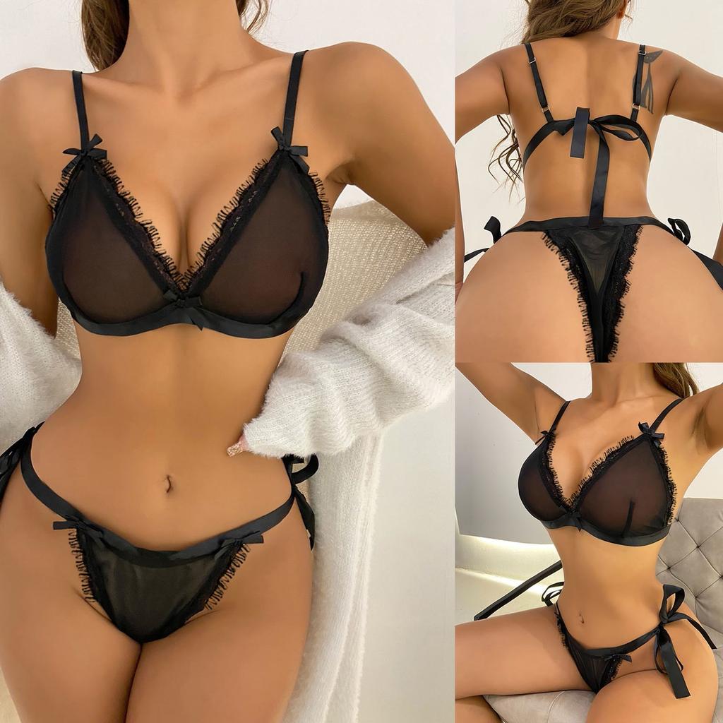 Curele sexy de modă pentru femei Costum din două piese Sutien fără fir de culoare uni Lenjerie de corp sexy Chiloți