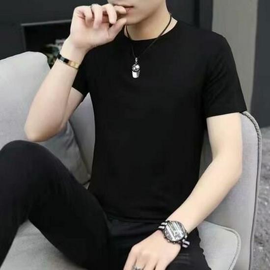 Camiseta de Manga Corta para Hombre de Moda de Color Sólido Estilo Hong Kong Holgada de Verano