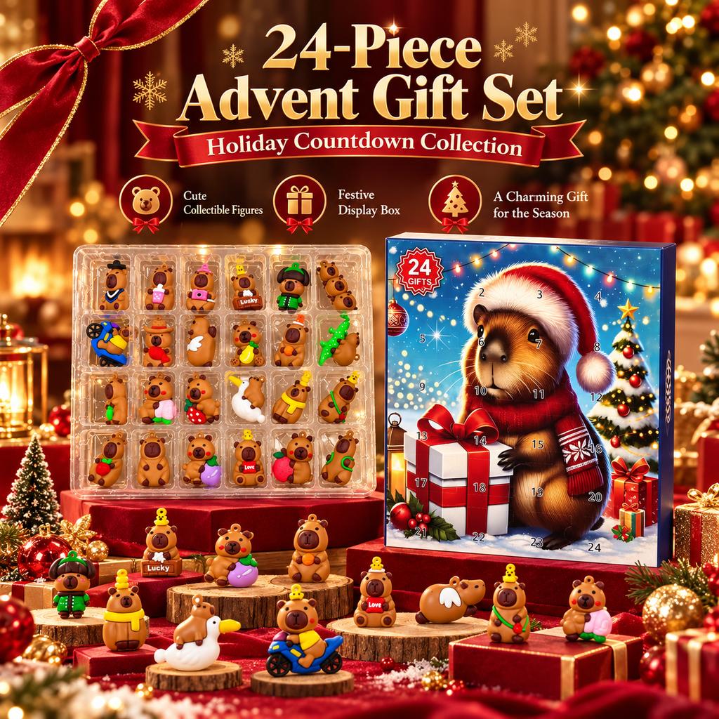 Capybara Christmas Countdown Calendar 24PCS 3D Mini Figurines Xmas Tree Hanging Pendants Advent Surprise Holiday Gift Box