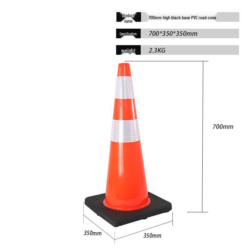 70cm Black PVC Traffic Cone with Reflective Strips - Road Safety Anti-Collision Barrier