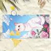 Dreamy Cartoon Cat with Rose Pattern Polyester Microfiber Beach Towel Is Highly Absorbent, Suitable Swimming and Beach Outings