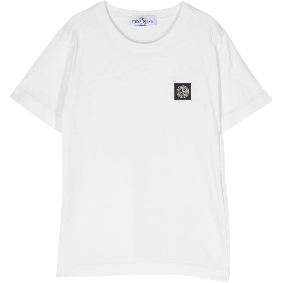 STONE ISLAND T-Shirt Solid Color Crew Neck Fitted Short Sleeve Kids Tops White 791620147-V0093