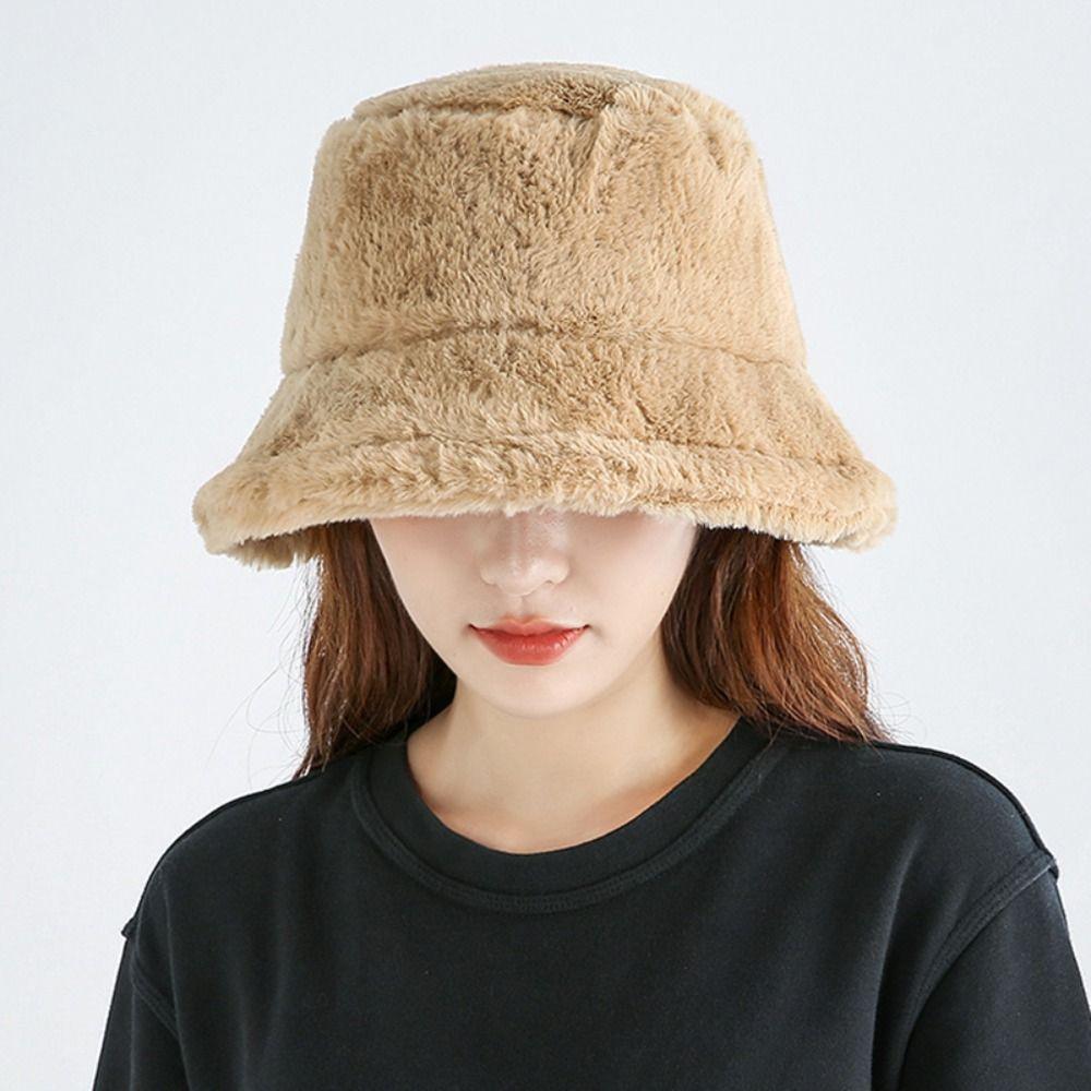 Korean Style Wool Bucket Hat Imitation Fur Warm Fisherman Hat Retro Women's Plush Hat  Girls