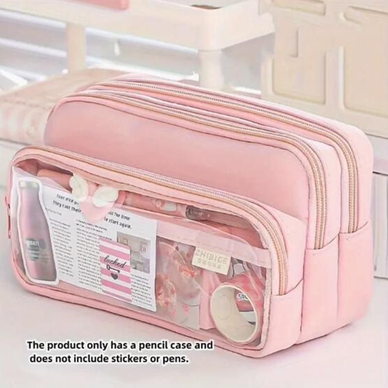 

Chic Solid Color Pencil Case Korean Simplicity Transparent Pen Pouch Large Capacity Stationery Organizer Bag School Supplies рожевий