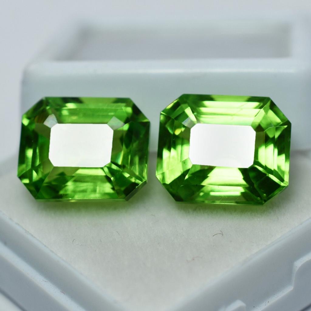 CERTIFIED 16.12 Ct Natural Peridot Emerald Cut Loose Gemstone PAIR For Jewelry