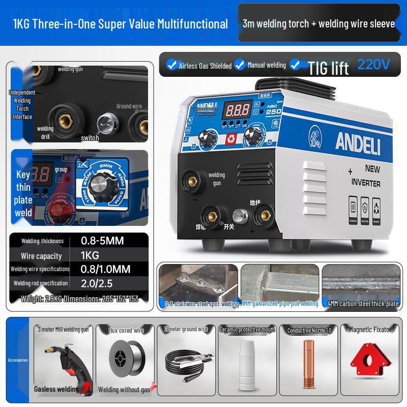 

220V Gasless MIG Welder: Compact, High-Power 3-in-1 Household Welding Machine
