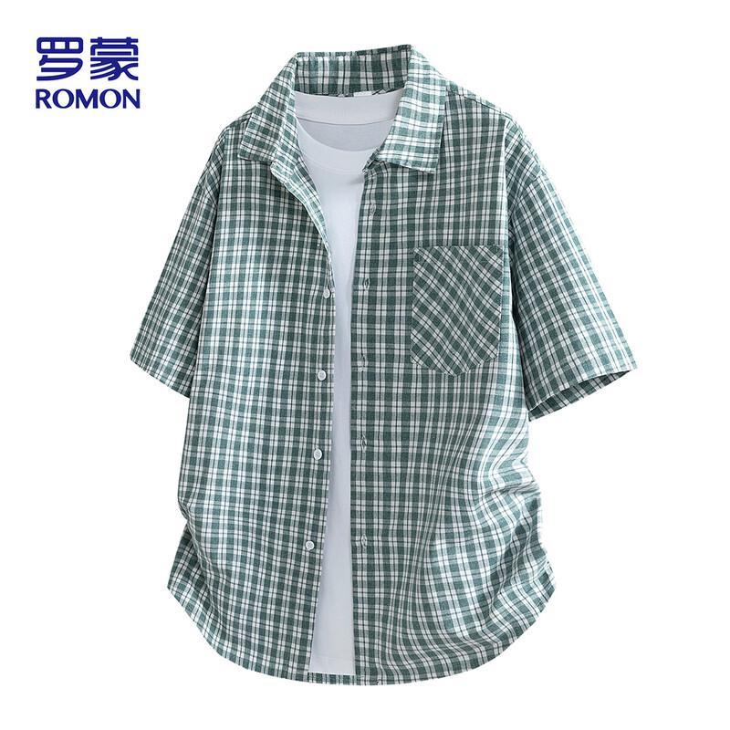 

ROMON Men s 2026 Summer Cool-Touch Plaid Short Sleeve Shirt XL