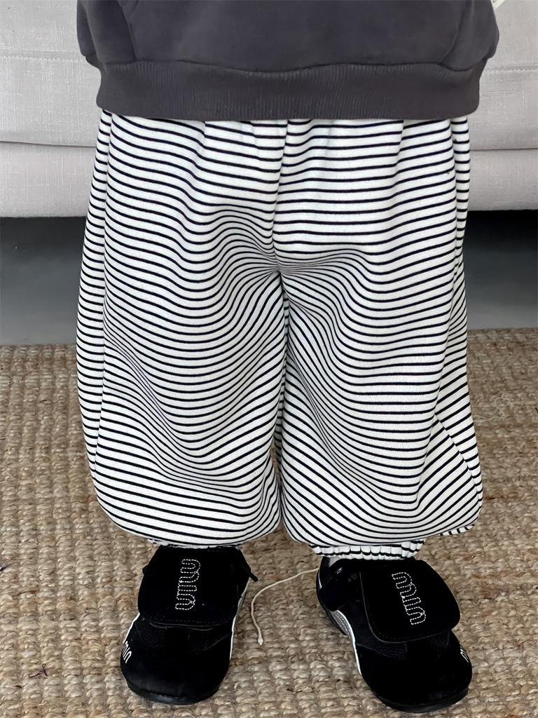 Baby clothes autumn and winter thickened hooded sweater set children's clothing boys striped sweatpants fleece two-piece set