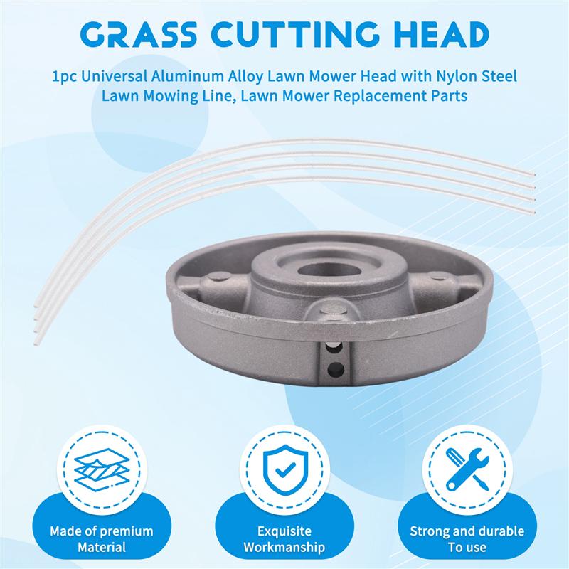 A96I-1Pc Universal Aluminum Alloy Lawn Mower Head Mower Head With Nylon Steel Lawn Mowing Line Lawn Mower Replacement Parts