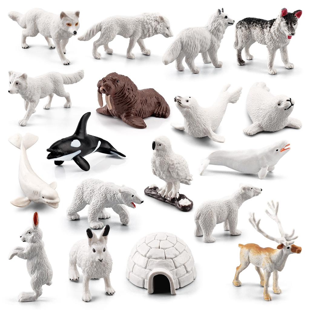 Children'S Simulation Animal Model 18-Piece Mini Igloo Arctic Winter Animal Beluga Husky Ornament Toy