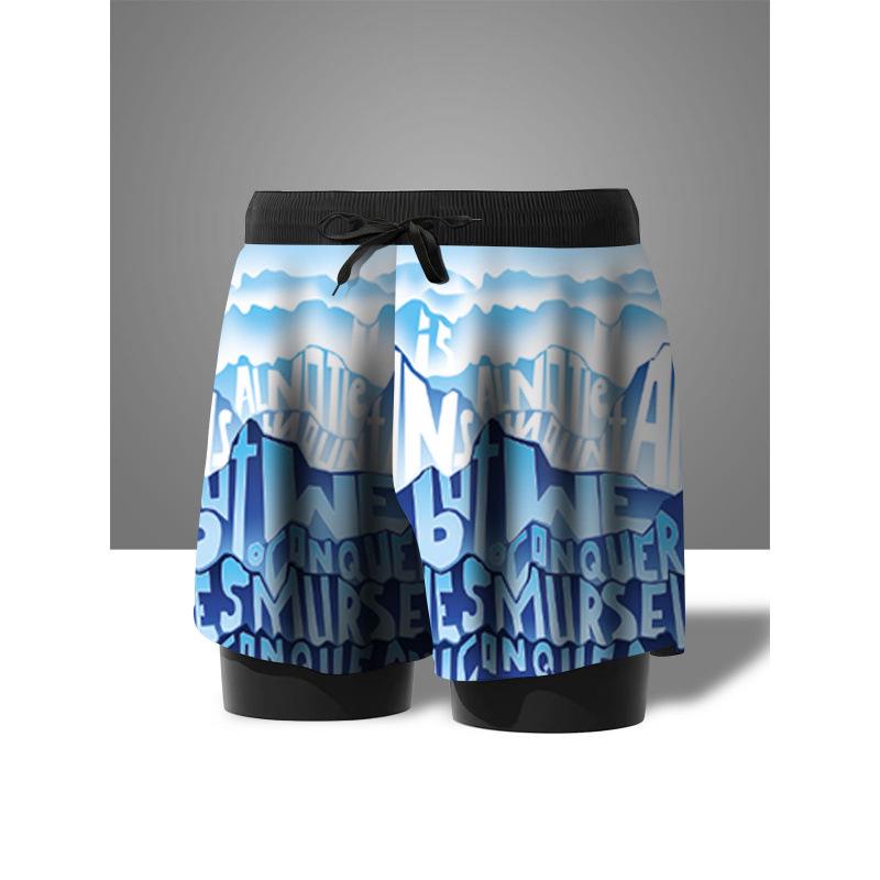 Men's Plus Size Quick-Drying Double-Layer Swim Trunks with Anti-Embarrassment Design