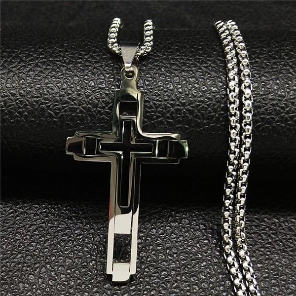 1PC Hip Hop Cross Stainless Steel Chain Necklaces Gold Color Long Pendant Necklace
