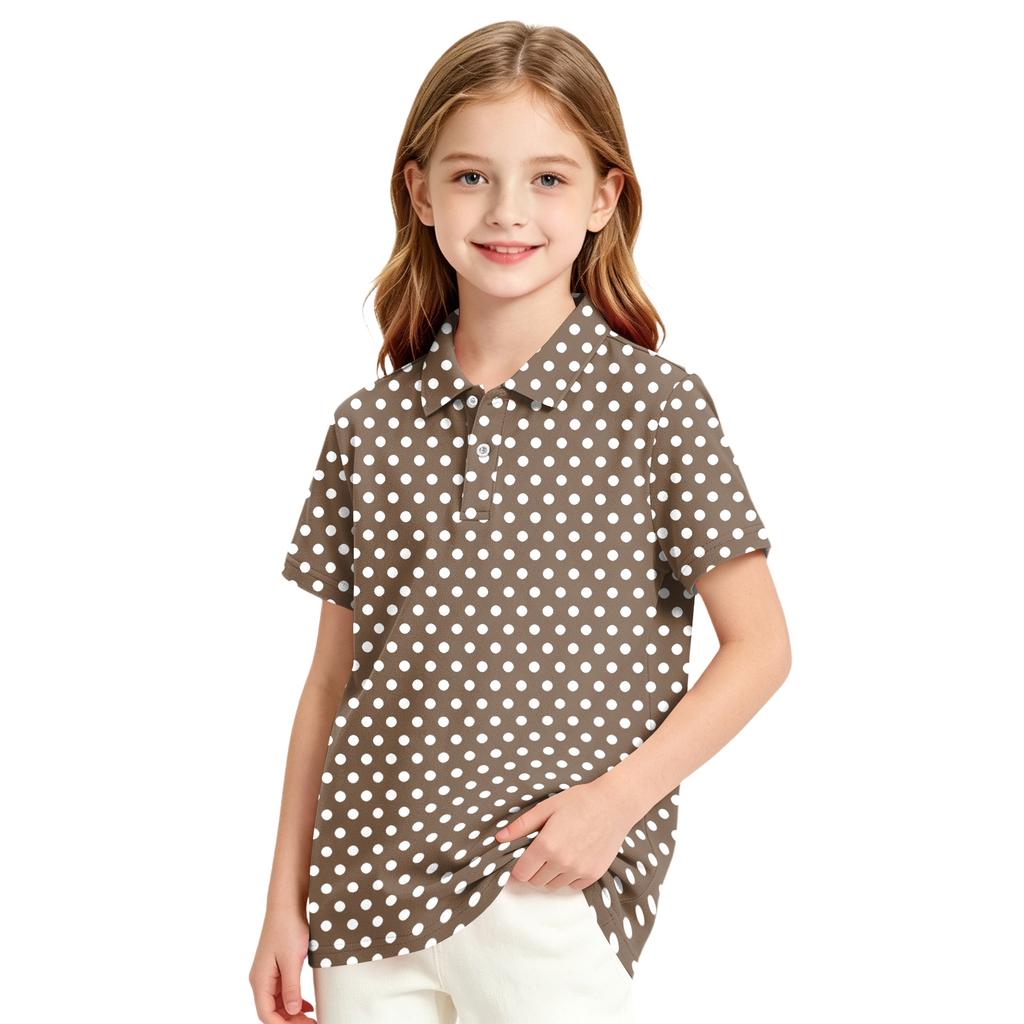 Girls Polka Dot School Uniform T-Shirt Casual Top for Everyday School Wear