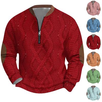 Men'S Retro Casual Zipper Sweatshirt Fashionable Printed Sports Pullover