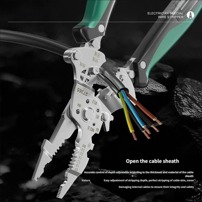 Collapsible Wire Stripping Pliers Multifunction Electrician Tool with Crimping Cutting and Wrench Features Foldable