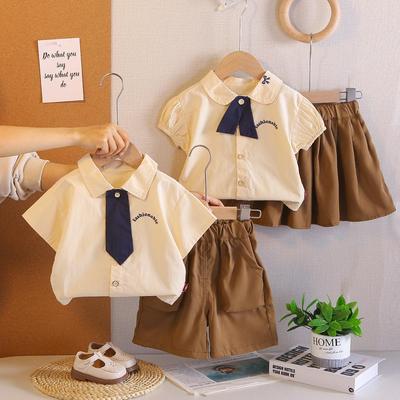 2026 Children's Academy Style Summer Outfits: Cute Short Sleeve Two-Piece Set for Boys and Girls